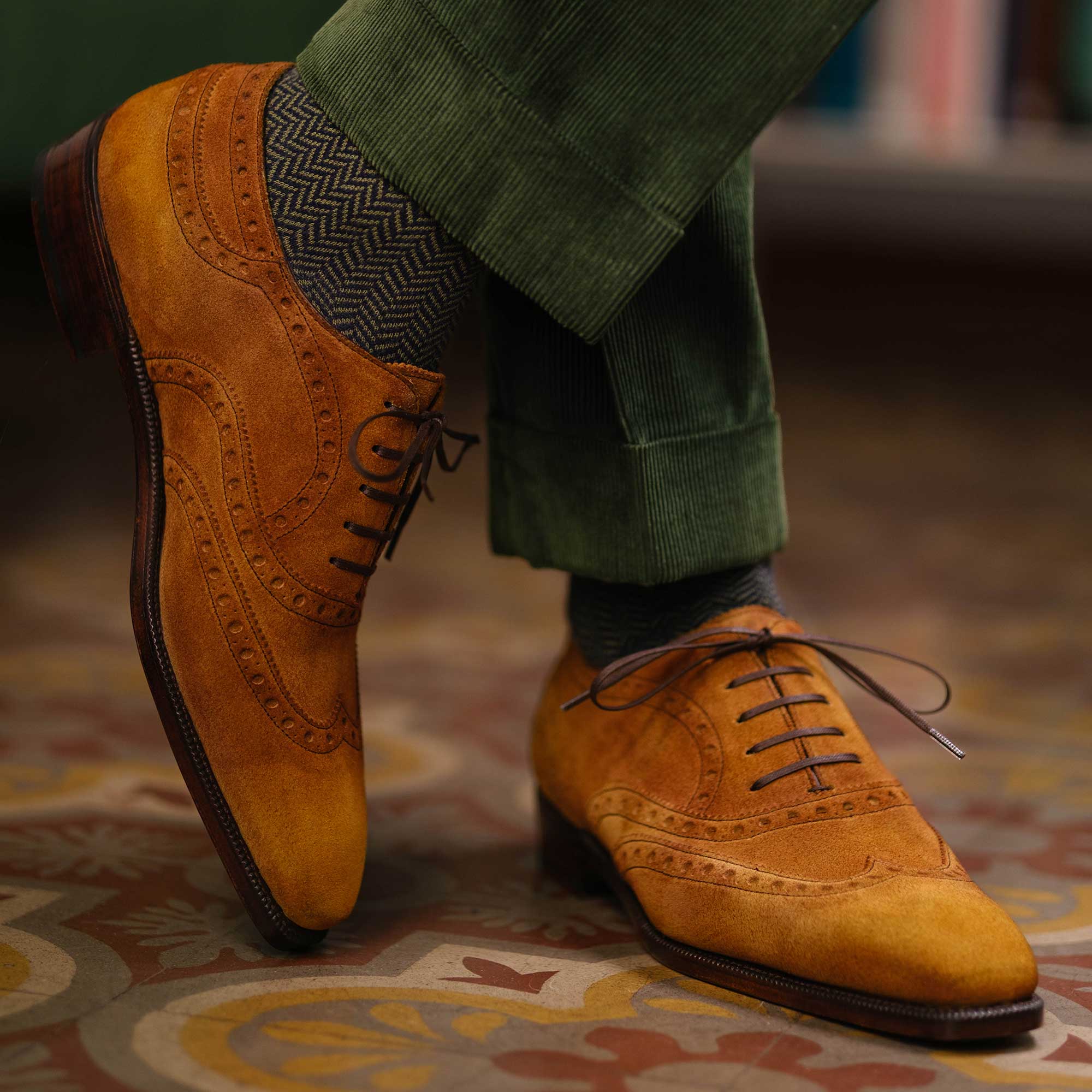 Alvaro Full Brogue Wingtip Oxford - Amber Handmade Patina