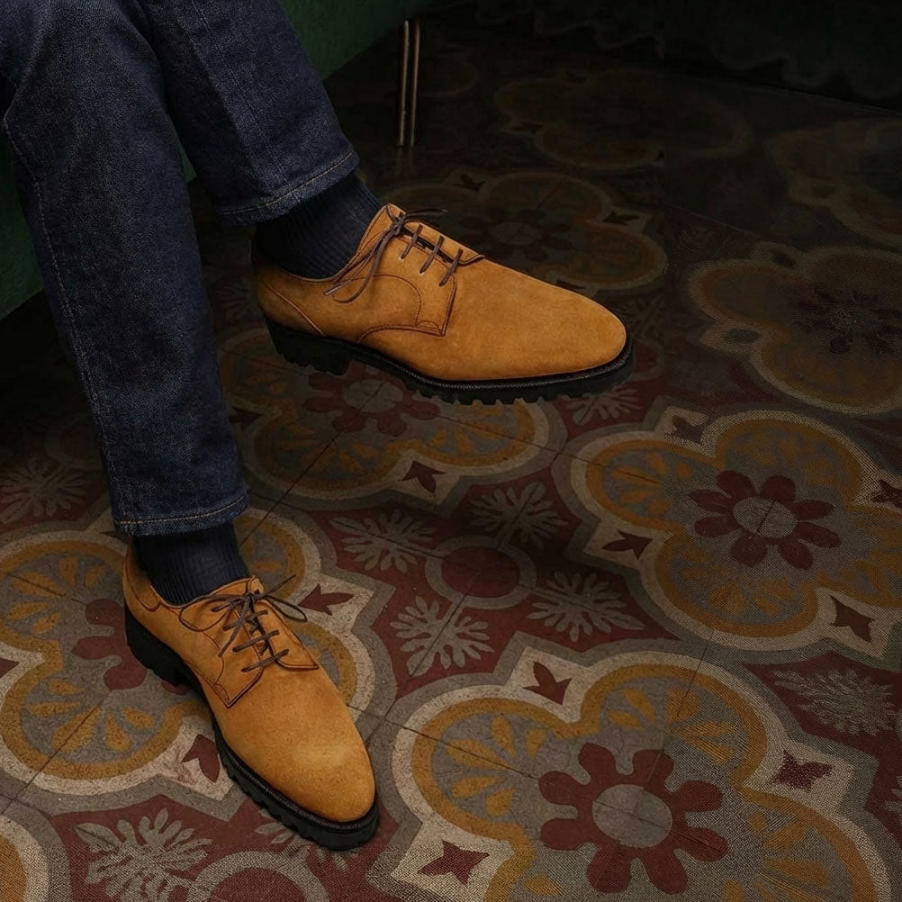 Derby Simple Shoe - Amber Patina on Suede