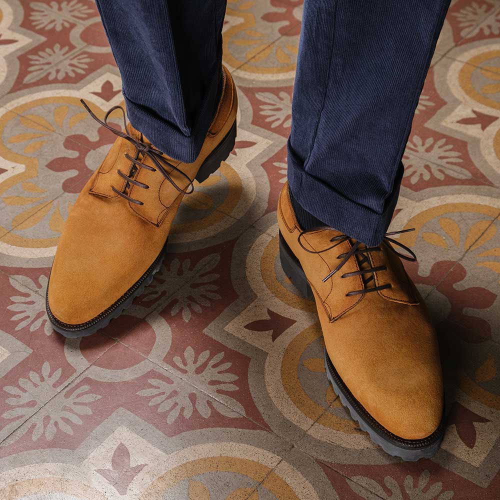 Derby Simple Shoe - Amber Patina on Suede