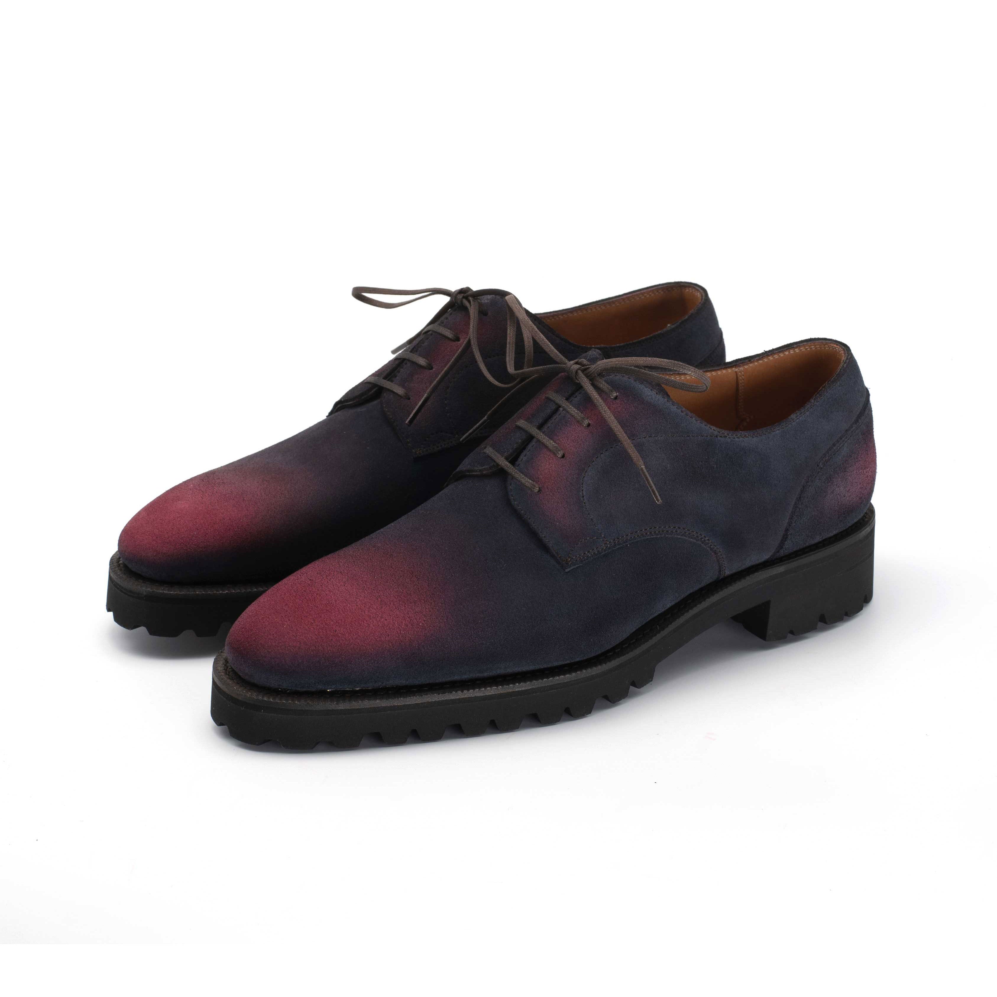 Derby Simple Shoe - Black & Bordeaux Patina on Suede