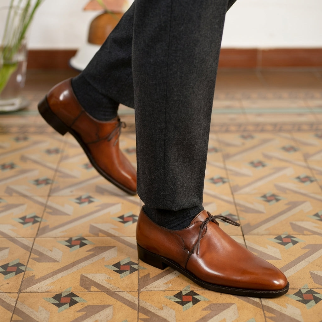 brown dress shoes style Men's Perforated Derby Dress Shoes in Full Grain Leather US 7 / Brown / D main image 1