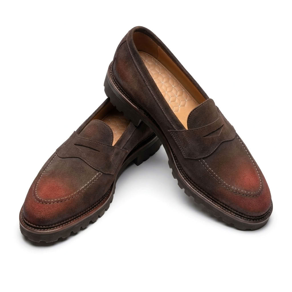 Lorenzo Penny Loafers with a smoked mahogany patina by Norman Vilalta Men's Loafers in Barcelona, Spain.