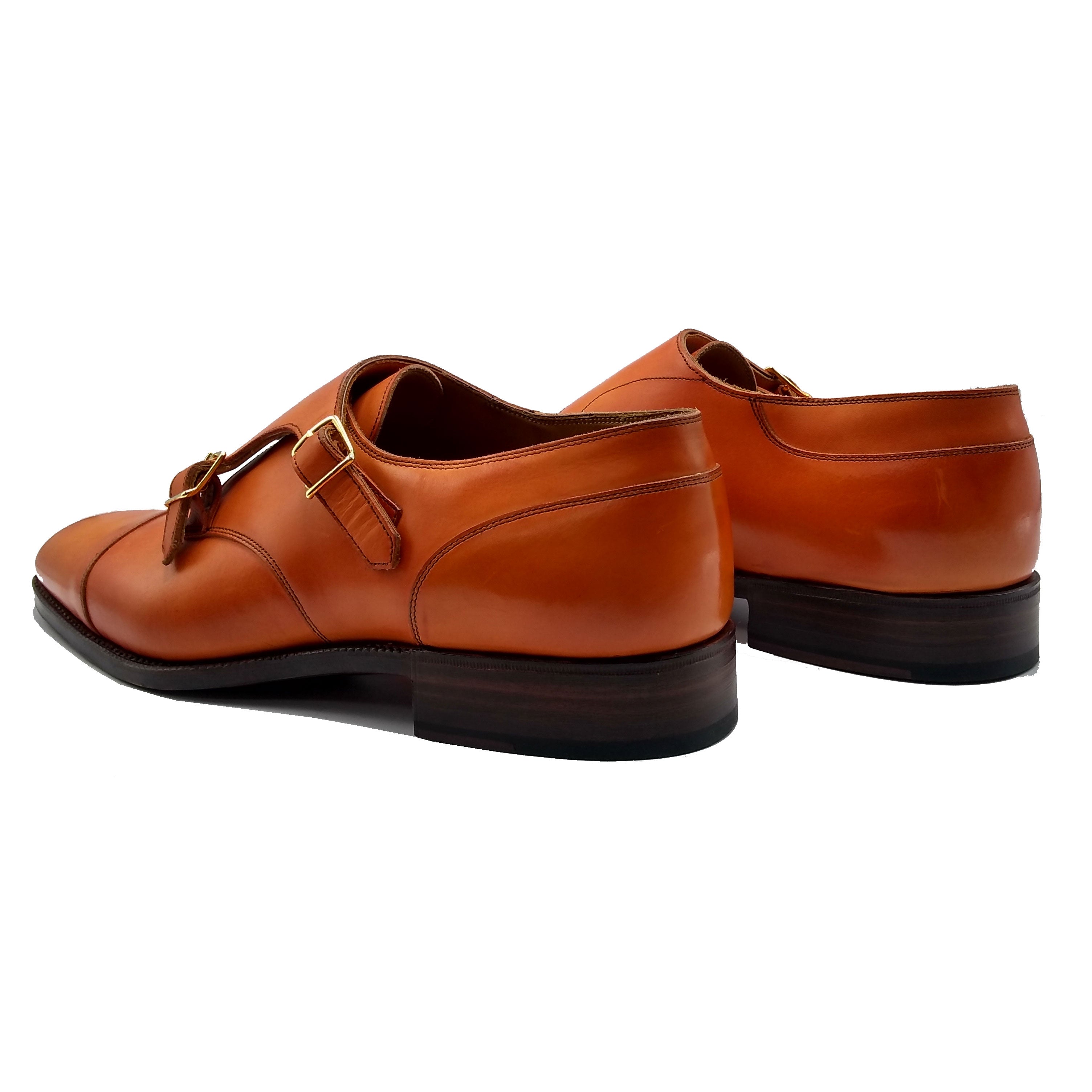 Double Monk Shoe - Orange Handmade Patina