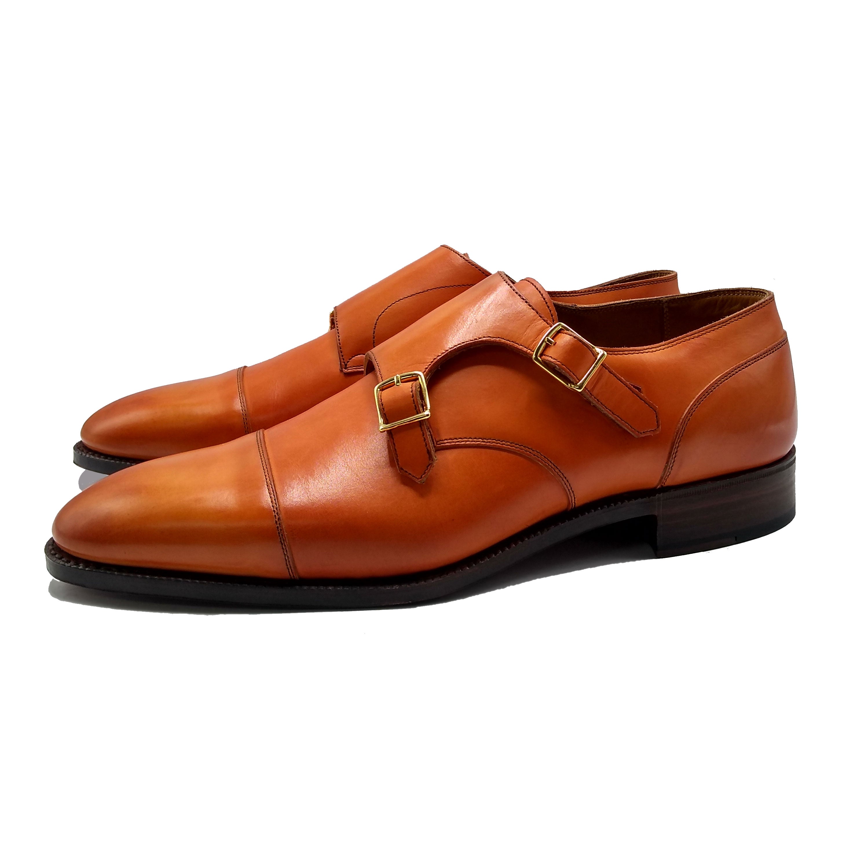 Double Monk Shoe - Orange Handmade Patina