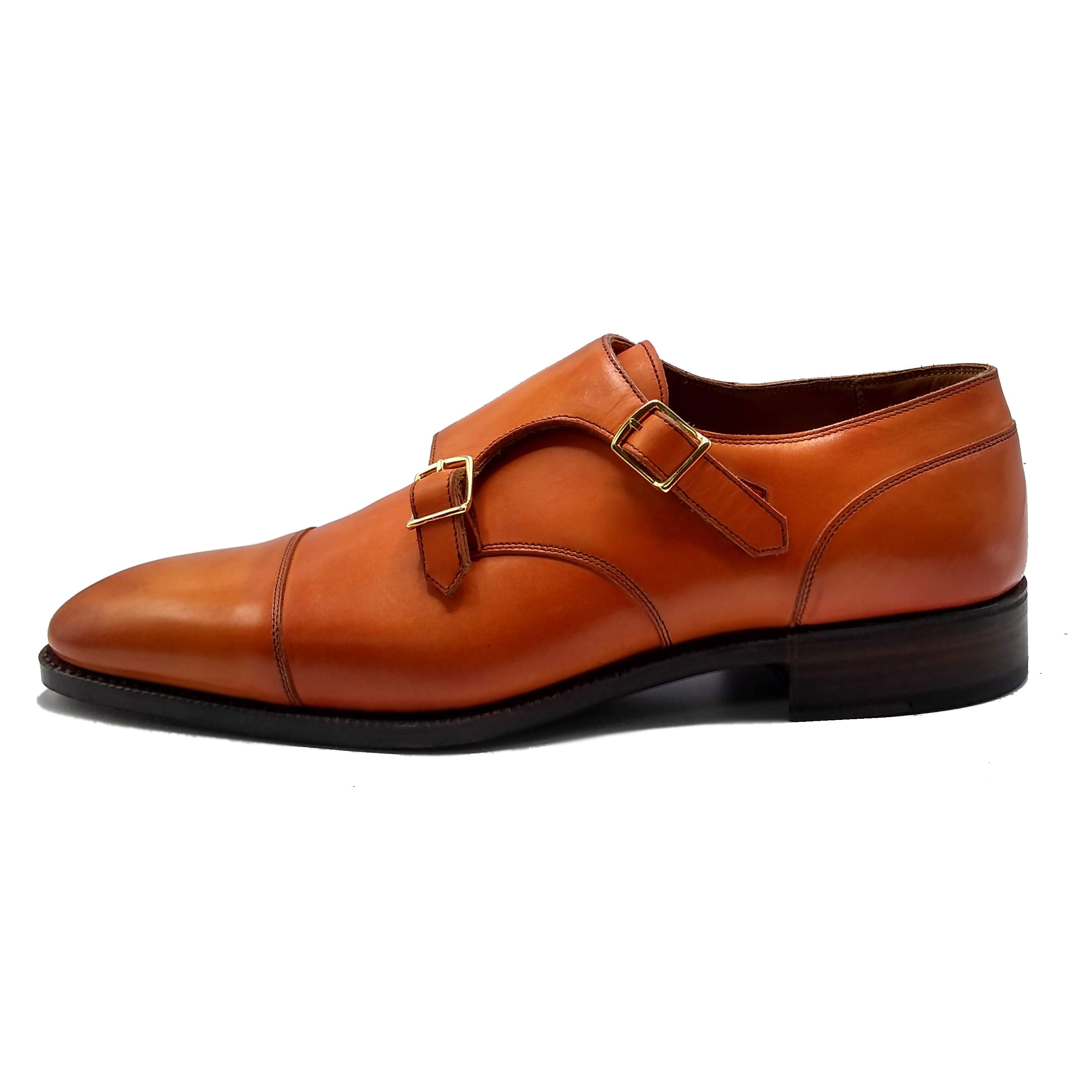 Double Monk Shoe - Orange Handmade Patina