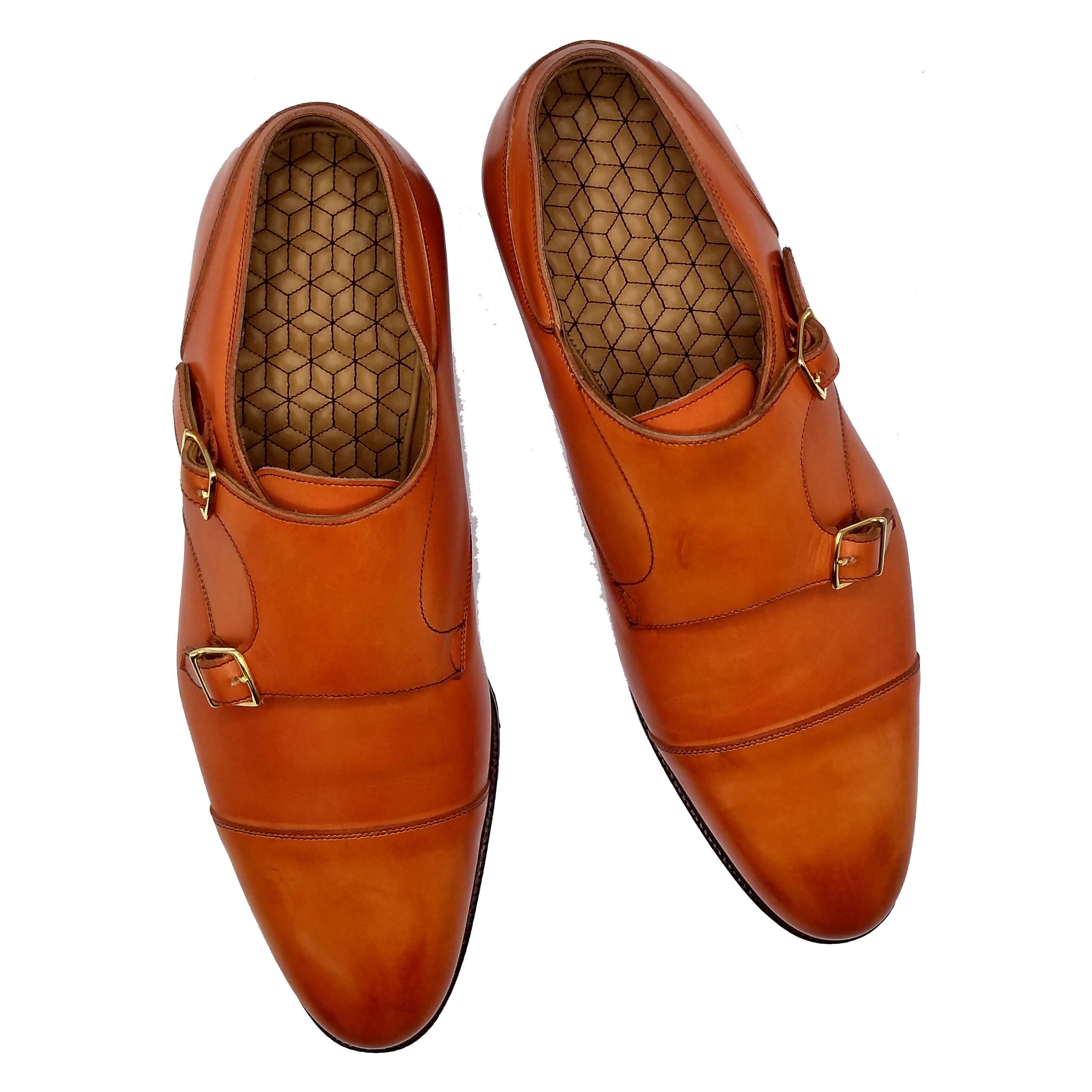 Double Monk Shoe - Orange Handmade Patina