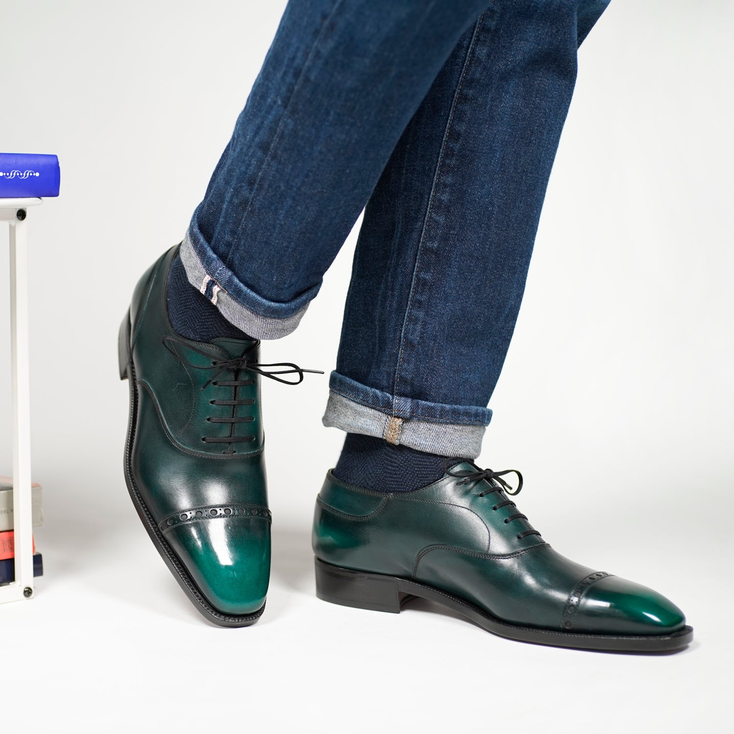 Mario Cap Toe Oxford Shoe Emerald Green by Norman Vilalta Men's Goodyear-welted Shoes in Barcelona, Spain