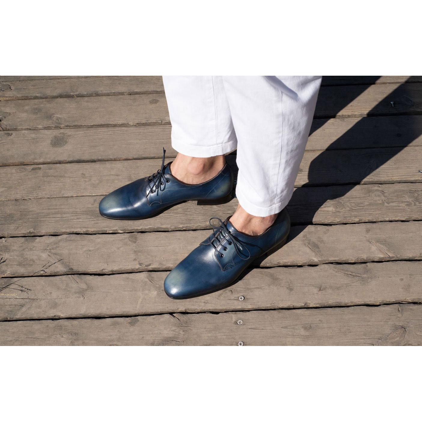 Pablo Derby in washed indigo by Norman Vilalta Bespoke Shoes in Barcelona, Spain