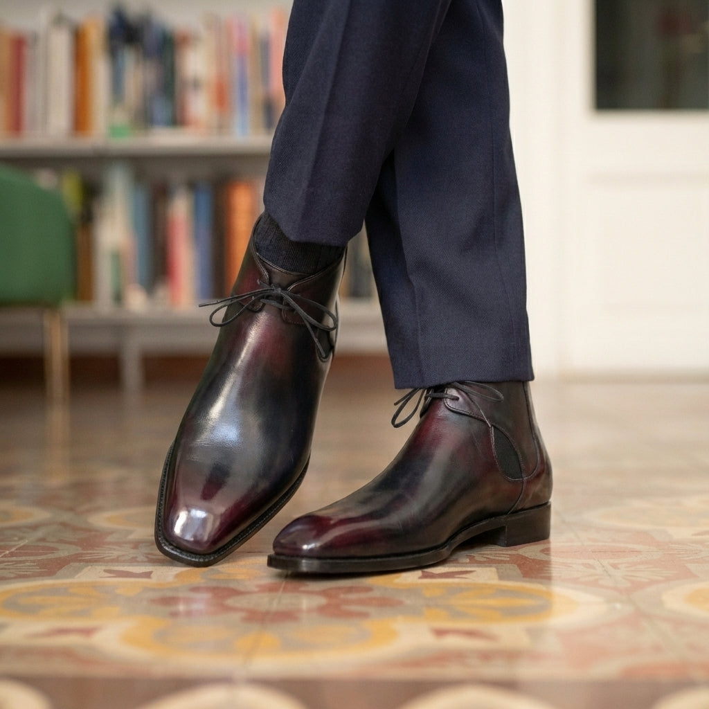 Decon Chelsea Boot - Black and Bordeaux Handmade Patina