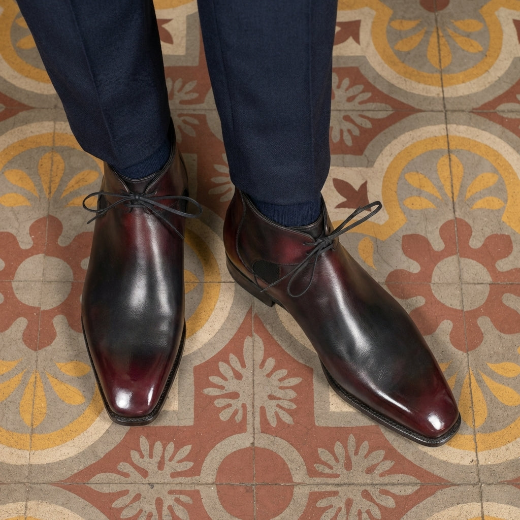 Decon Chelsea Boot - Black and Bordeaux Handmade Patina