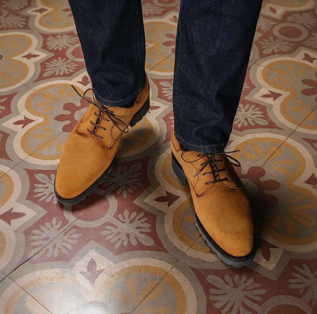 德比简约鞋 - 琥珀色绒面革