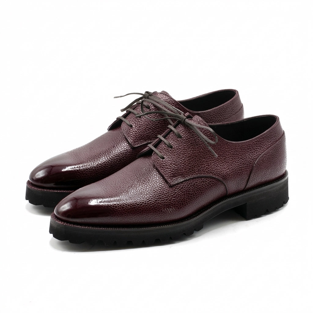 Derby Simple Shoe in a Oxblood handmade patina by Norman Vilalta Bespoke Shoes Barcelona