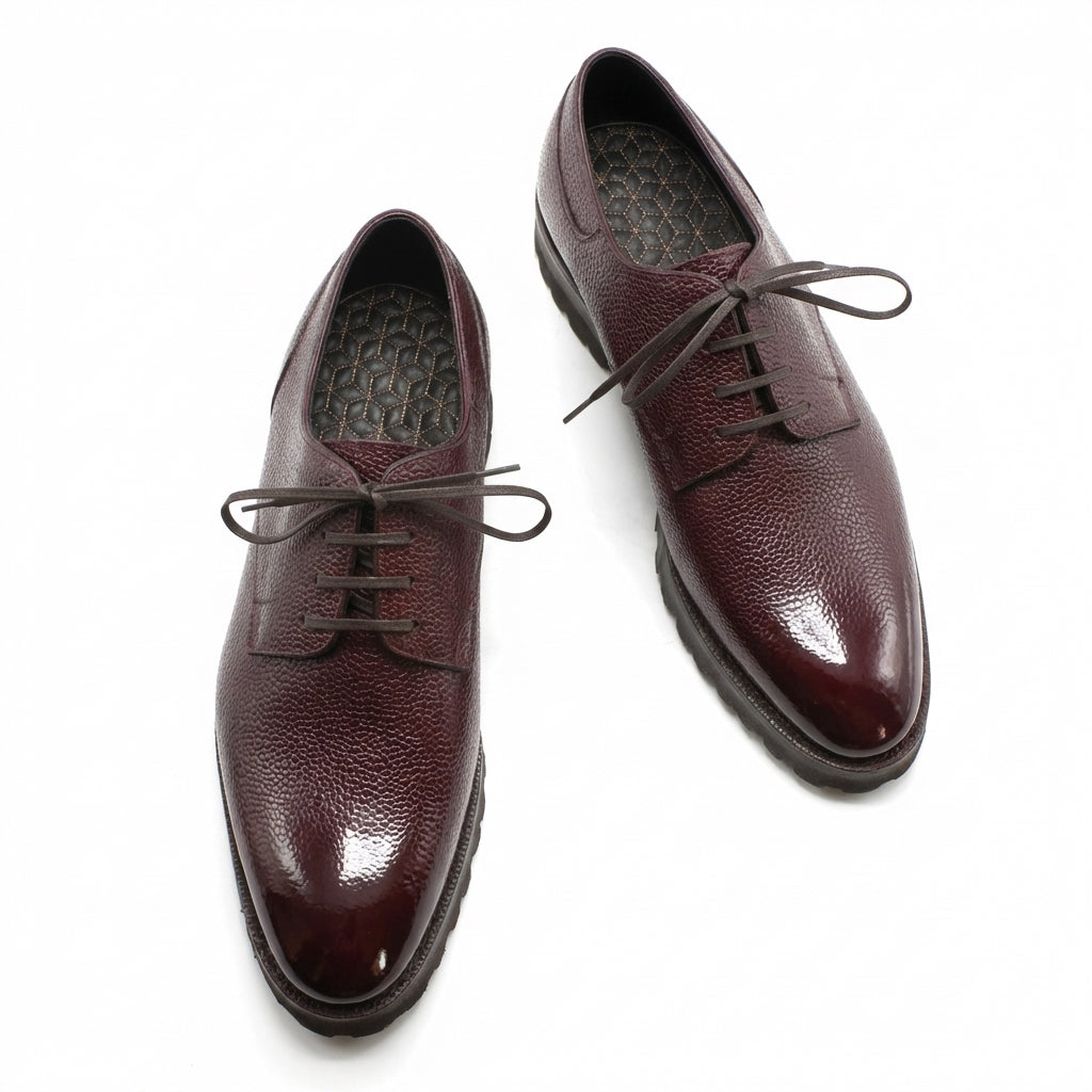 Derby Simple Shoe in a Oxblood handmade patina by Norman Vilalta Bespoke Shoes Barcelona