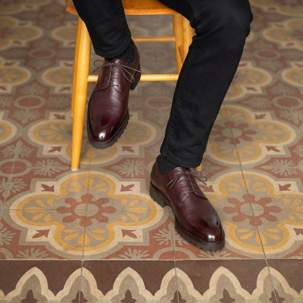 Derby Simple Shoe in a Oxblood handmade patina by Norman Vilalta Bespoke Shoes Barcelona