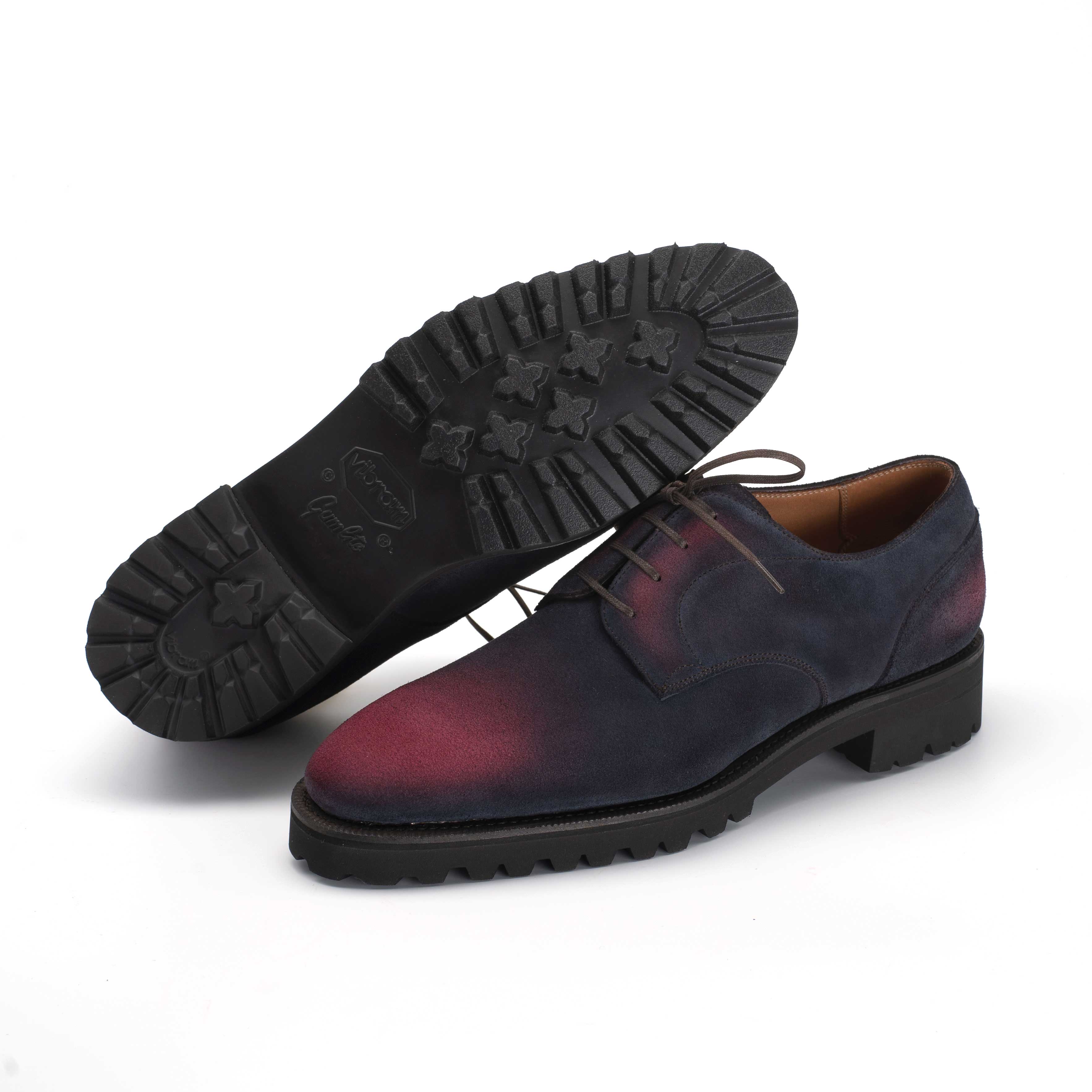 Derby Simple Shoe - Black & Bordeaux Patina on Suede