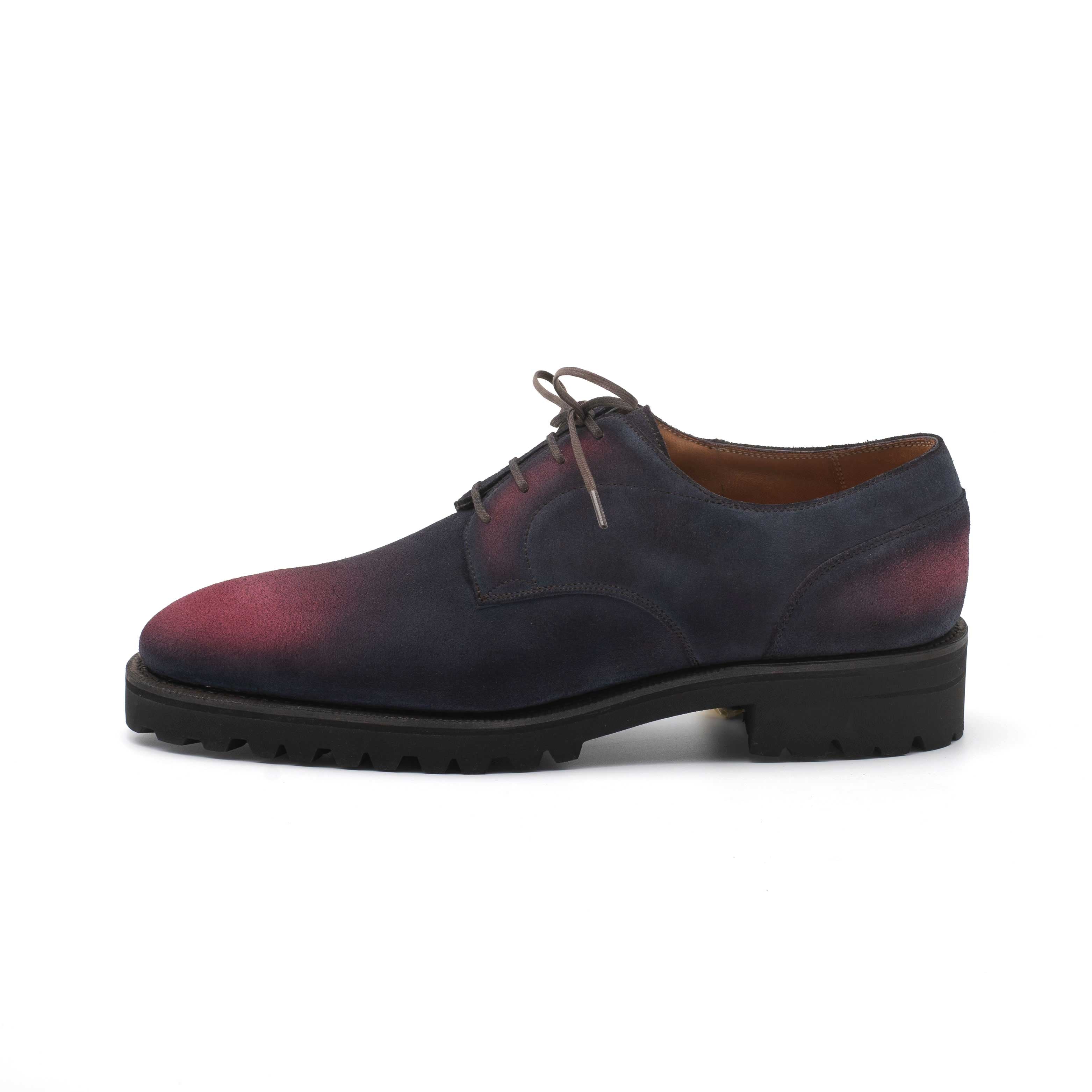 Derby Simple Shoe - Black & Bordeaux Patina on Suede