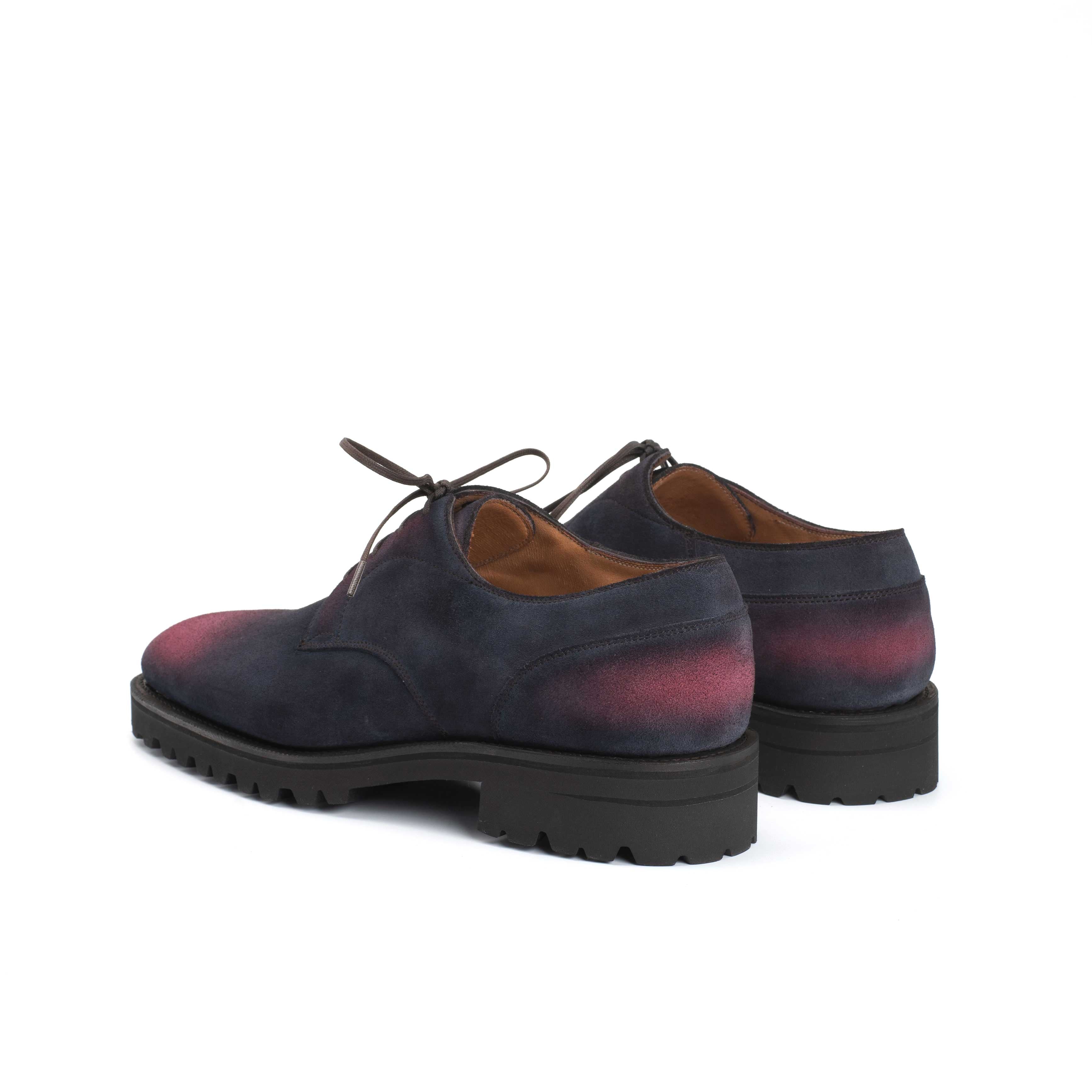 Derby Simple Shoe - Black & Bordeaux Patina on Suede