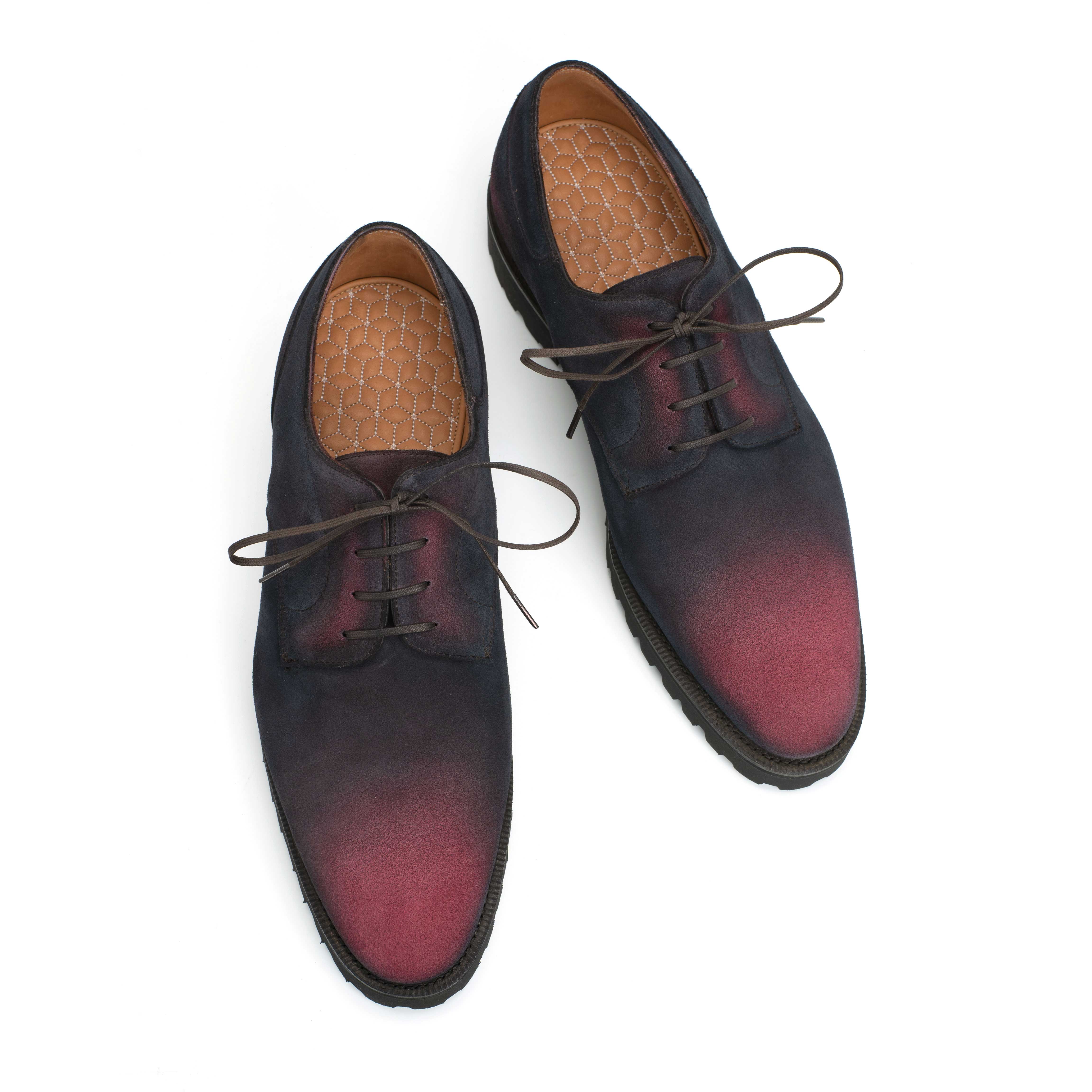 Derby Simple Shoe - Black & Bordeaux Patina on Suede