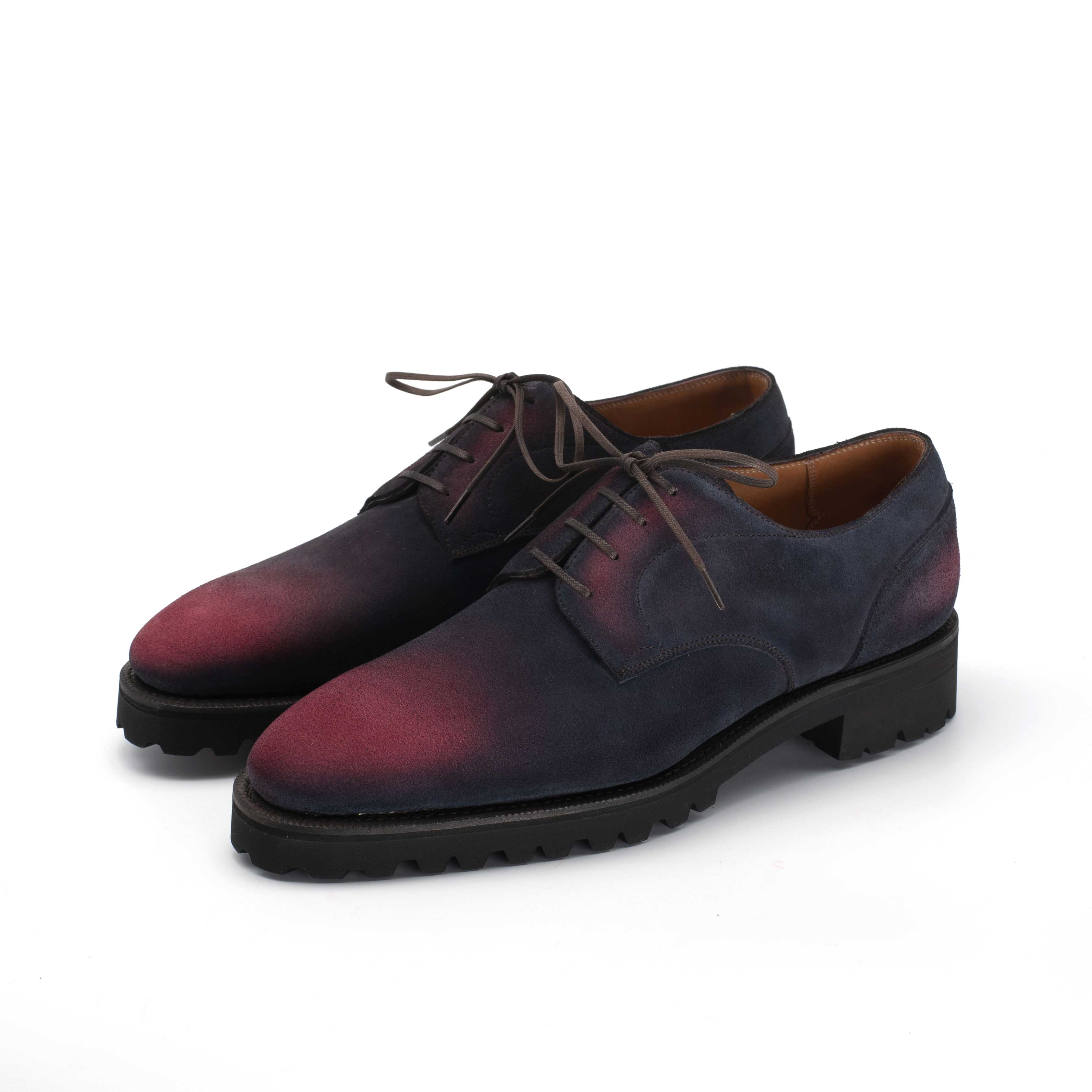 Derby Simple Shoe - Black & Bordeaux Patina on Suede