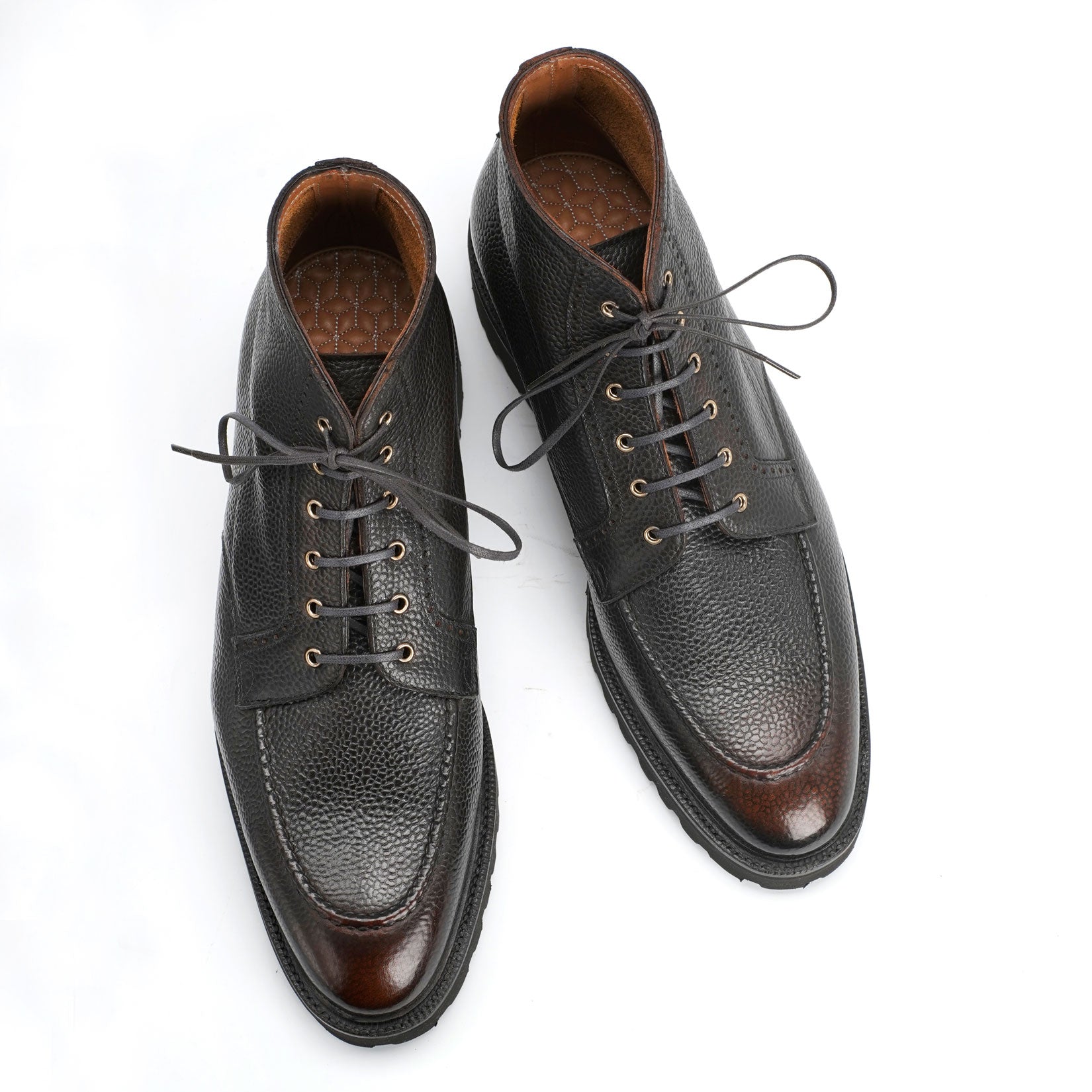 Haring Moc Toe Derby Boot in Ebony Patina by Norman Vilalta Men’s Derby Boots in Barcelona, Spain