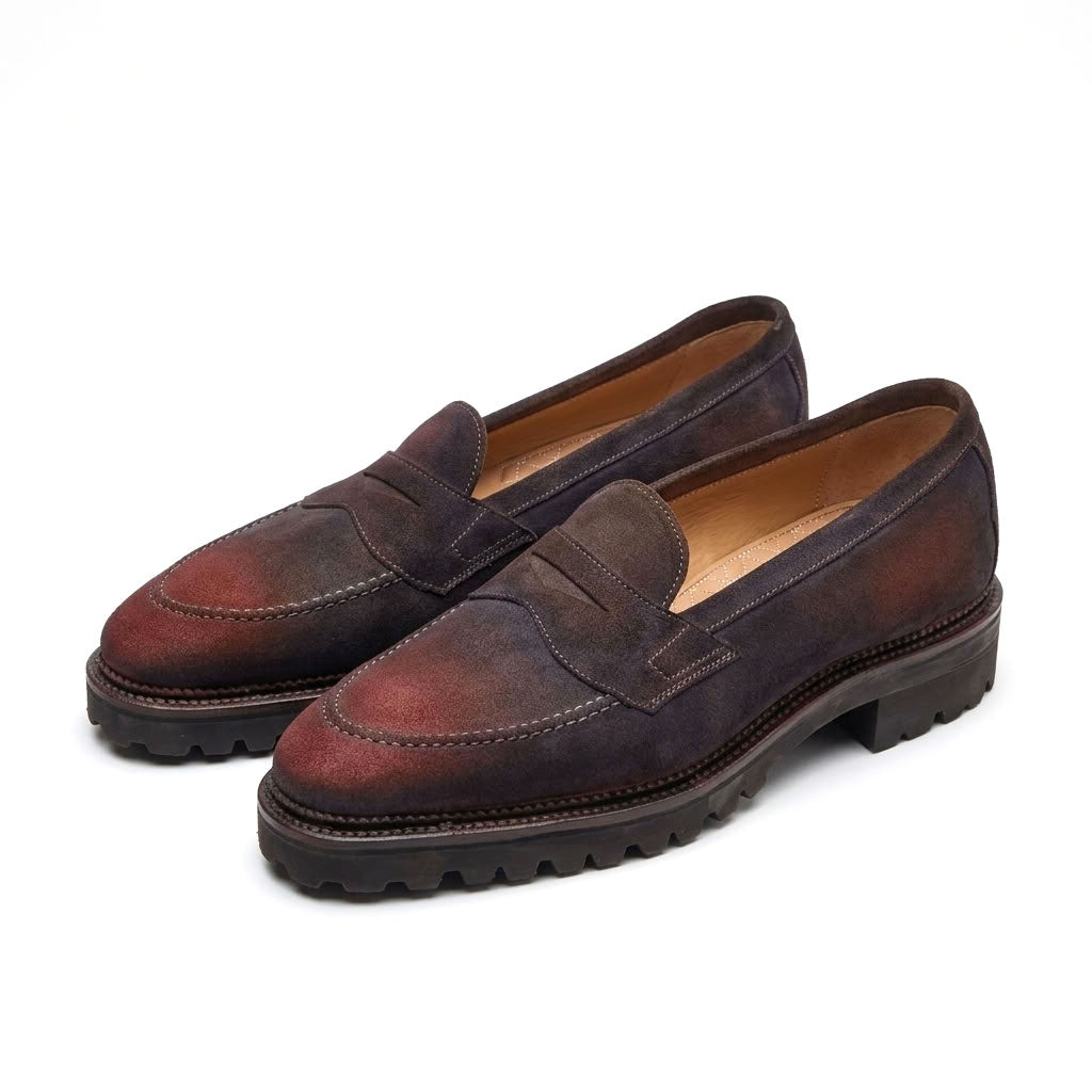 Lorenzo Penny Loafers with a smoked mahogany patina by Norman Vilalta Men's Loafers in Barcelona, Spain.