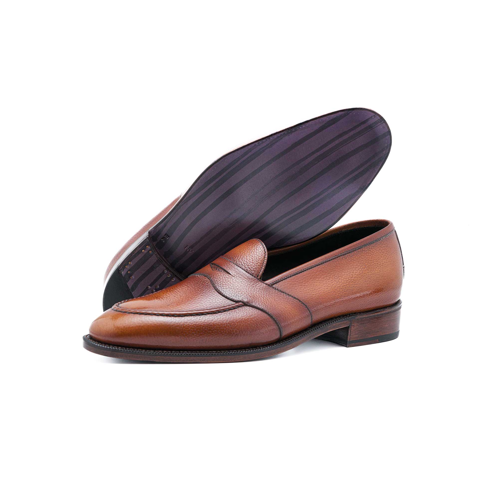 Piet Penny Loafer in reno grain calf and a handmade cognac patina by Norman Vilalta of Barceloan, Spain