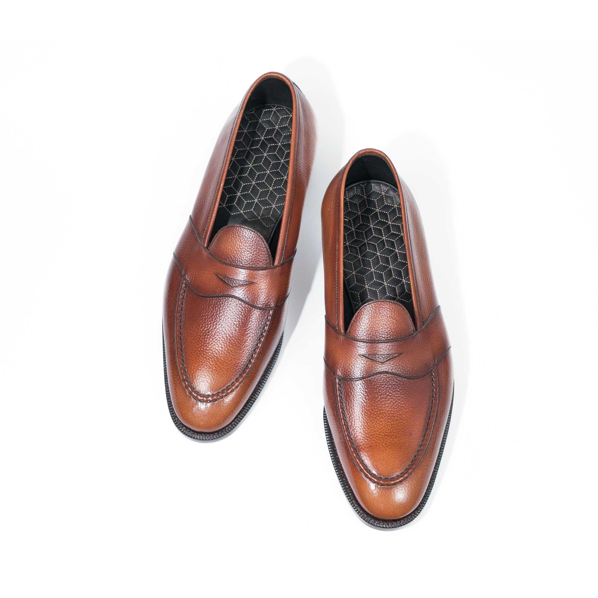 Piet Penny Loafer in reno grain calf and a handmade cognac patina by Norman Vilalta of Barceloan, Spain