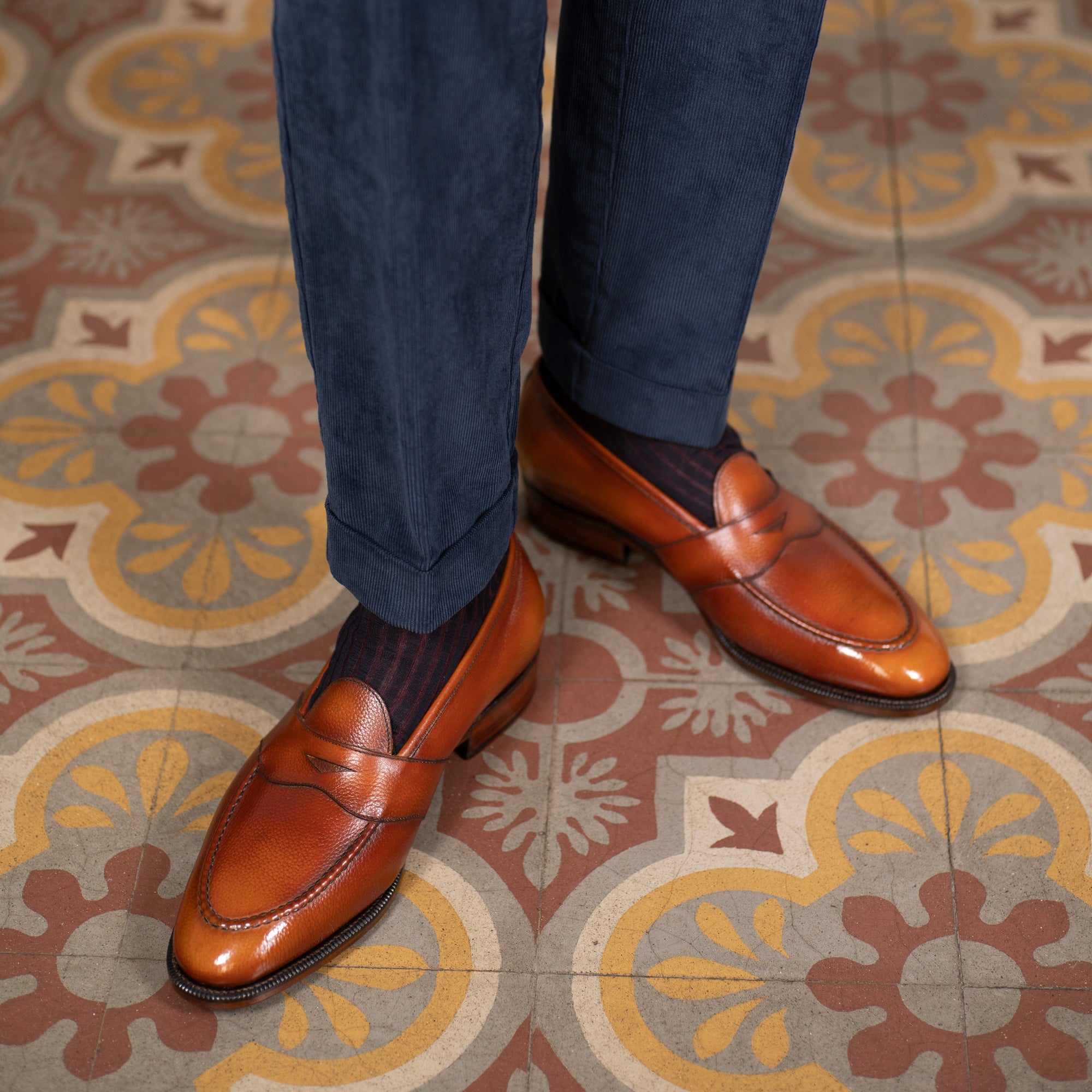 Piet Penny Loafer in reno grain calf and a handmade cognac patina by Norman Vilalta of Barceloan, Spain