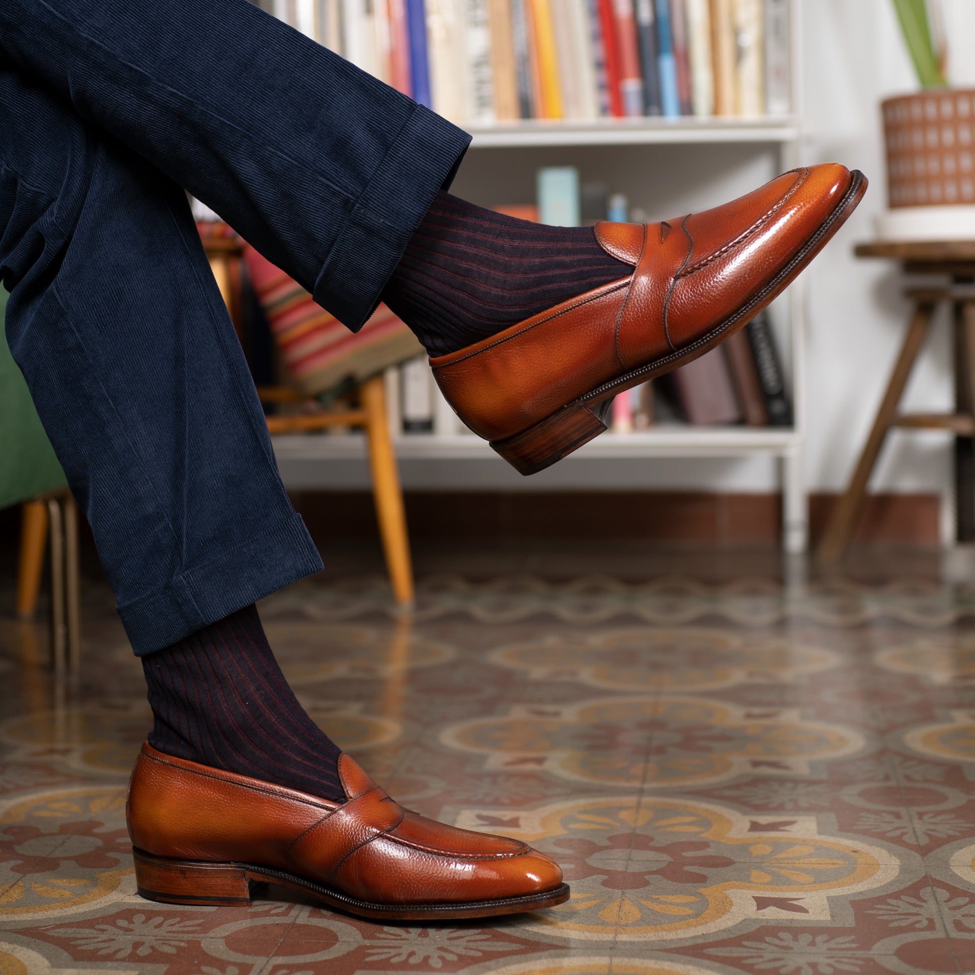 Piet Penny Loafer in reno grain calf and a handmade cognac patina by Norman Vilalta of Barceloan, Spain