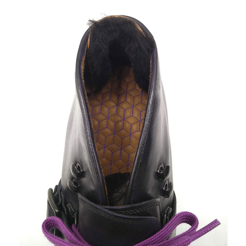 Borcego Mountain Boot with Strap MTO - Black & Purple Box Calf