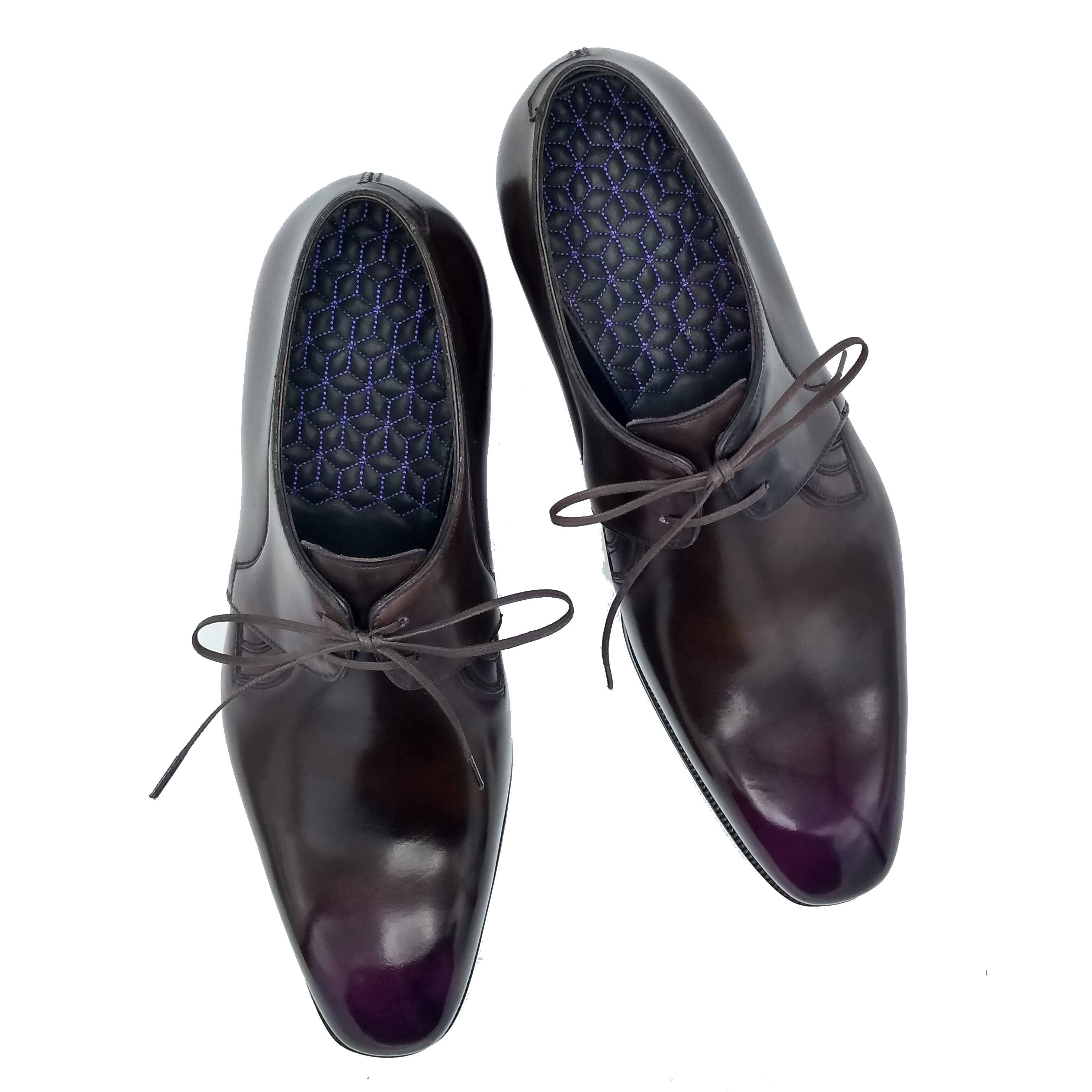 Westley Decon Derby Shoe MTO - Black and Purple Handmade Patina