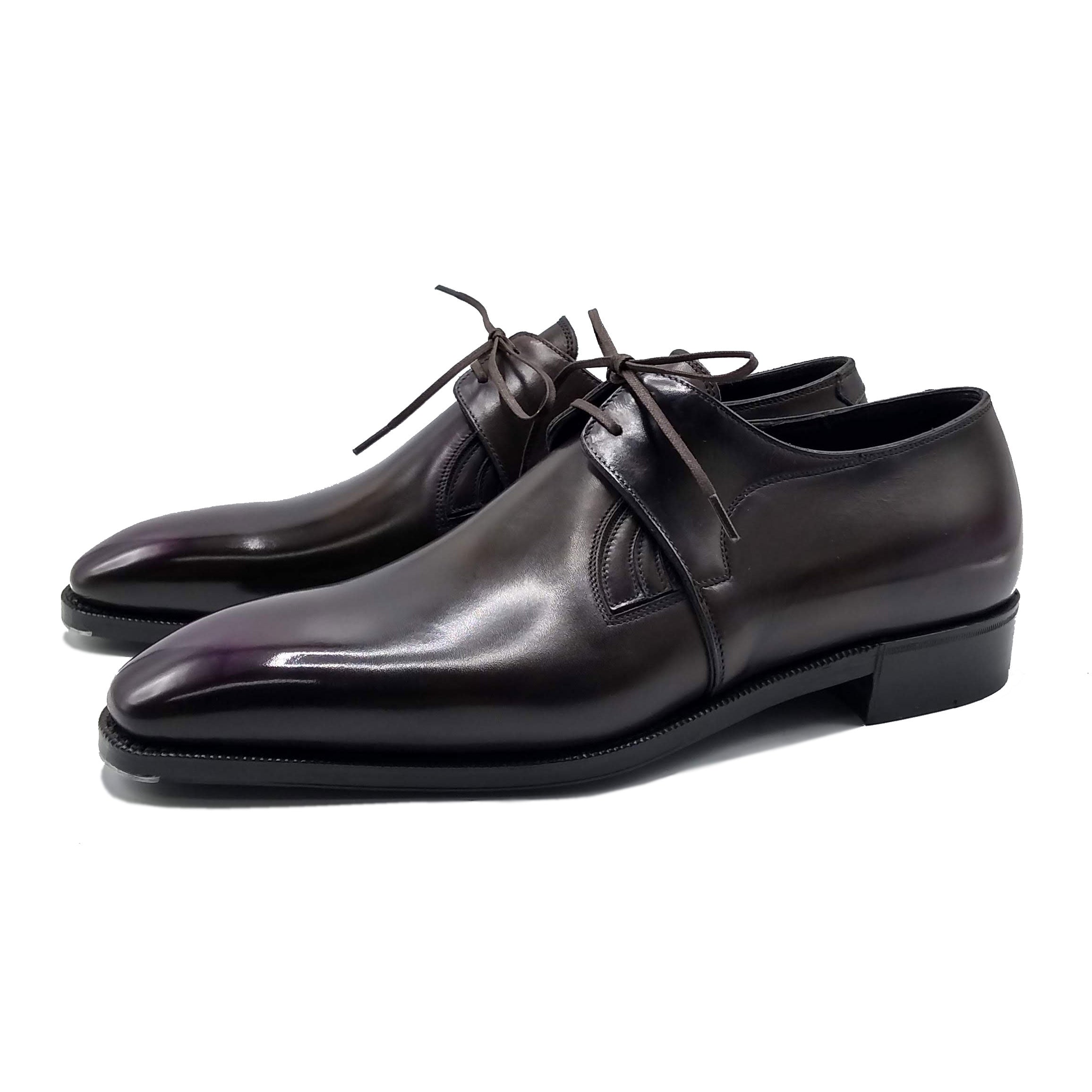 Westley Decon Derby Shoe MTO - Black and Purple Handmade Patina