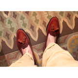 Dirty red suede tassel loafer by Norman Vilalta Bespoke Shoemakers