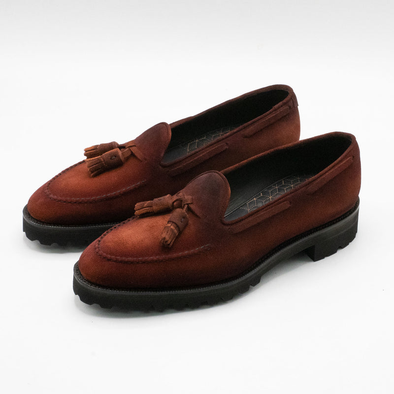 Manolo Tassel Loafer Dirty Red Suede